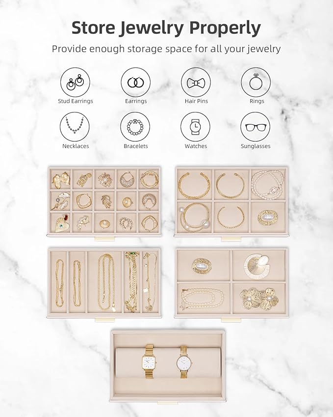 Vlando 6 Layer Large Jewelry Box - Jewelry Holder Organizer, Jewelry Box Organizer for Drawer Necklace Ring Bracelet and Watch, Birthday Gift for Loved Ones - Pink