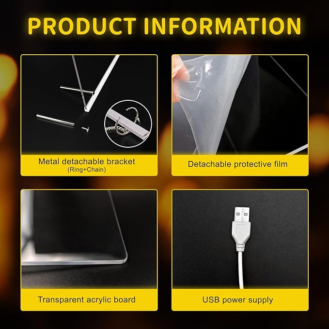 Doodle Glow LED Drawing Board - Reusable Acrylic Dry Erase Light Board with 7 Color Markers, Hangable & Standable Gift for Kids, Home, Office (11.8"x7.9")