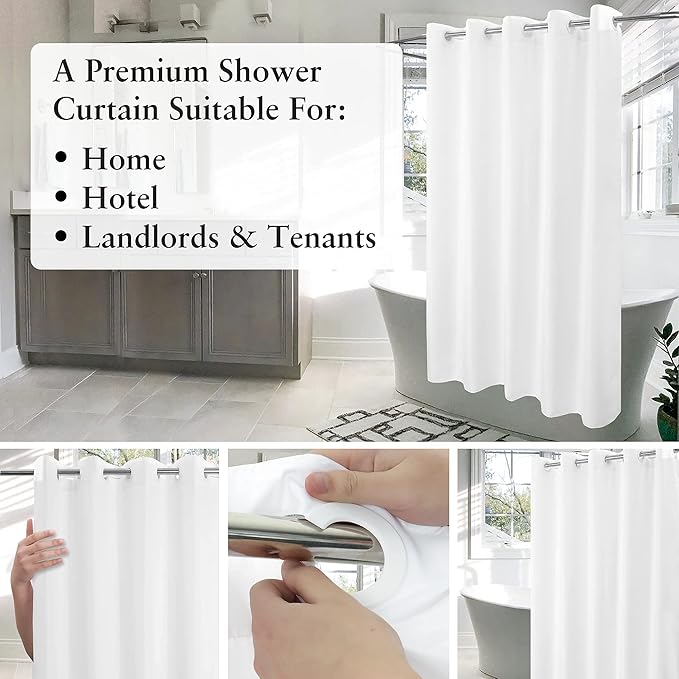 Stall Size Fabric Shower Curtain No Hooks or Liner Needed - Soft Shower Stall Curtain 54" x 78" Hotel Grade, Waterproof & Machine Washable, White, 54x80