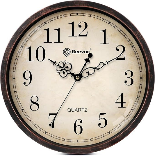 Geevon Retro Silent 12 Inch Wall Clock Non Ticking, Rustic Vintage Clock Quartz Decorative, Battery Operated Wall Clock for Kitchen/Office/Classroom/Bedroom/Living Room Decor