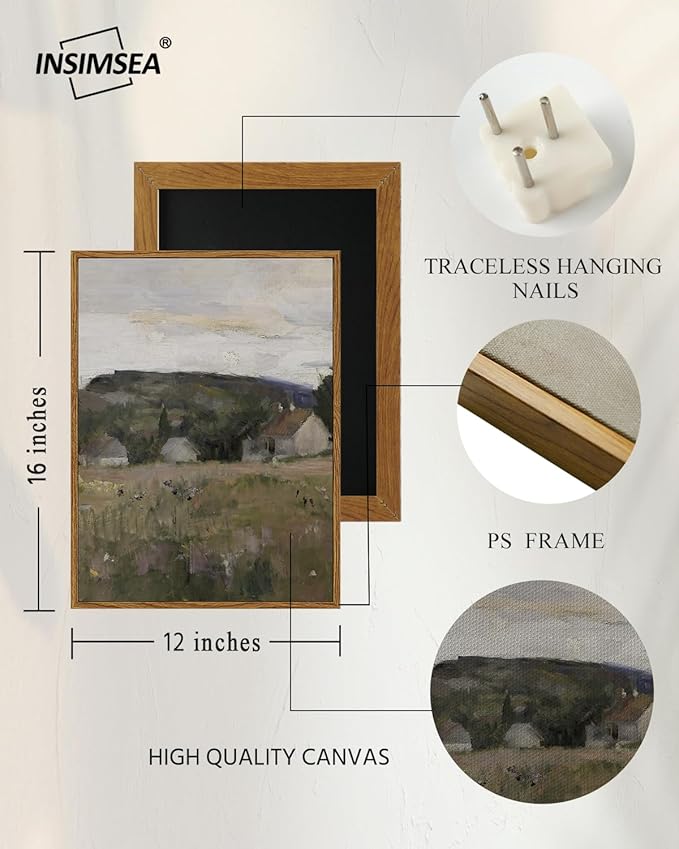 InSimSea Framed Wall Art for Living Room Vintage Landscape Wall Art Prints Canvas Art Wall Decor Abstract Serene Countryside Scene Wall Prints Mid Century Modern Decor for Bedroom Office 12x16in