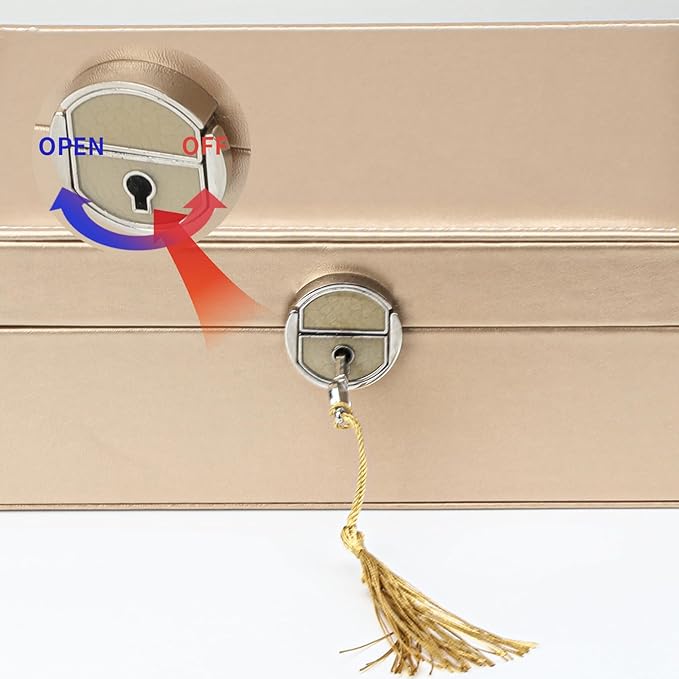 BOOVO Earring Jewelry Box For Women Girl Stud Organizer, 4 Layers Girl Jewelry Organizer Box With Lock Earring Holder Organizer Necklace Ring Jewelry Organizer Box For Girls (Champagne, 4 layer)