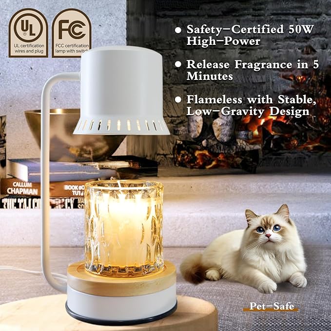 Candle Warmer Lamp with Timer 50W Dimmable Warming Light for Jar Candles Adjustable with Coasters Modern Metal White Wax Melt Lamp Housewarming Gift Ideas Zen SPA Yoga Gift for Women Mother Birthday
