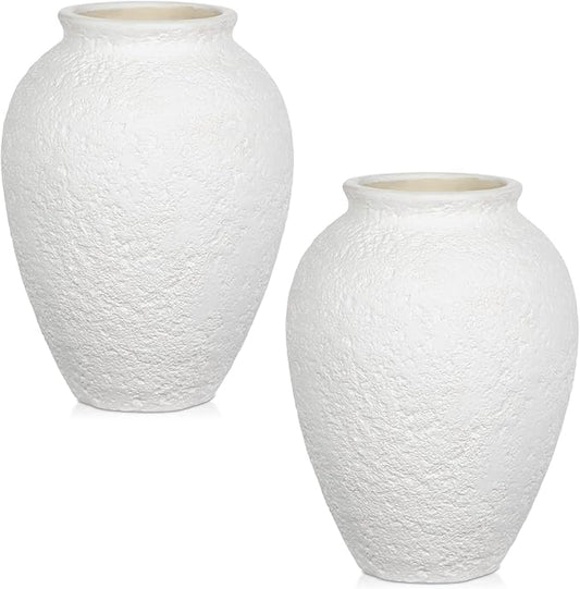 Rustic Ceramic Vase for Home Decor – 2PCS 6.7" Small Decorative Matte White Vases for Dried Flowers, Pampas Grass, Faux Plants – Modern Farmhouse Boho Table Centerpiece