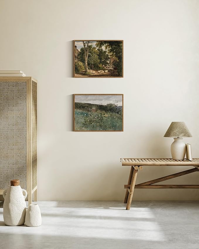 InSimSea Framed Canvas Wall Art Vintage Decor, Room Decor Classical Countryside Landscape Watercolor Painting Canvas Prints Wall Art for Living Room Badroom Farmhouse Bathroom, 12"x16"