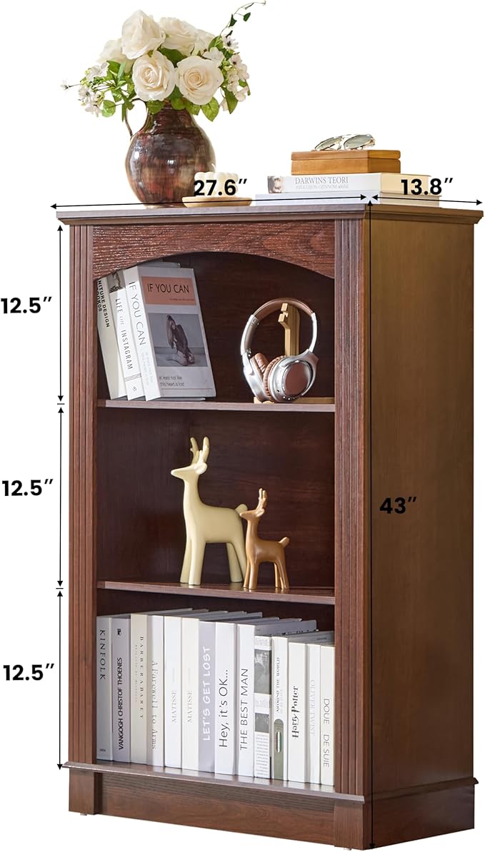 Small Bookshelf, 3 Tier Bookcase and Kids Bookshelf, Cherry Storage Cabinet with Wooden Cube Storage Organizer, Modern Book Shelf for Bedroom Furniture, Living Room, Office, Toy Organizer Cabinet