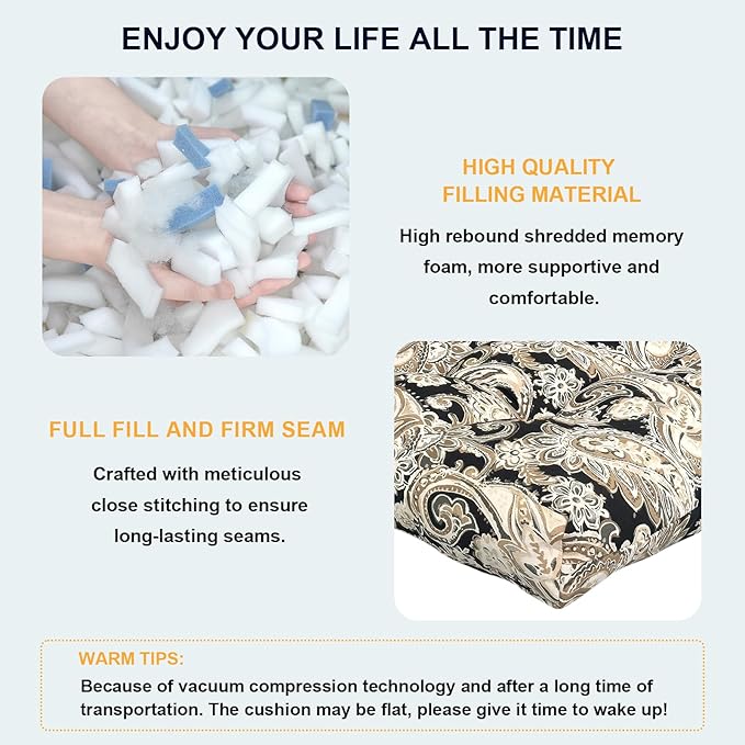 Set of 2 Outdoor High Back Chair Cushions 44"x 22",Water Repellent Rocking Seat Cushions Replacement, Seat/Back Chair Cushions for Patio,Porch,Balcony and Indoor - Paisley Black