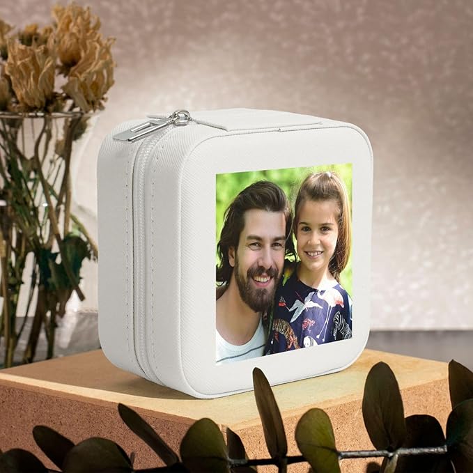 Personalized Jewelry Box Gifts for Women - Custom Jewelry Organizer with Image Text Logo - Customized Travel Leather Jewelry Case for Mom Wife Wedding Girls