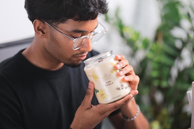 Vanilla Candle 22oz 16" x 9" Reusable Jar Candle 130 Hours Long Burn Time with Wooden Wick in Presentation Gift Box & Protective Shipper Spotless Leopard