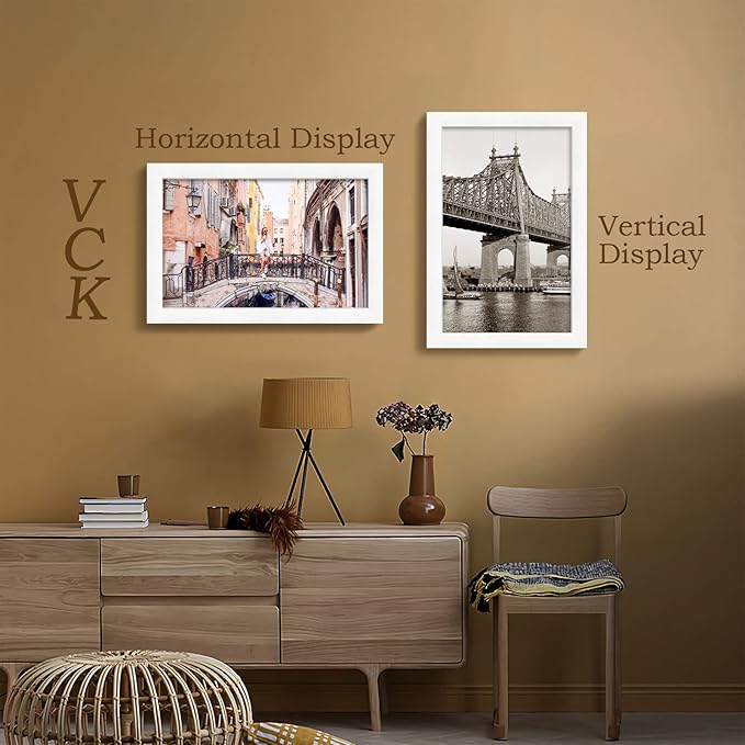 VCK 11x17 Picture Frame Set of 4 - White, Gallery-Quality Wood Poster Frames, 1.1-Inch Wide Border, Polished Plexiglass, Vertical or Horizontal Wall Display for Photo/Art/Prints, White