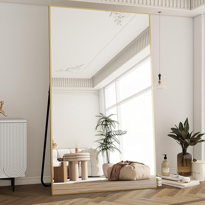 BEAUTYPEAK 77"x38" Rectangle Full Body Floor Mirrors, Full Length Mirror Hanging or Leaning, Aluminum Alloy Frame Wall Mirror for Bedroom, Dressing Room, Gold