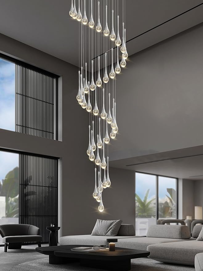 197inches Large Chandeliers for High Ceilings Silver Chandeliers for Entryway High Ceiling Pendant Lights Crystal Drop Light for Living Room Foyer Hallway Staircase