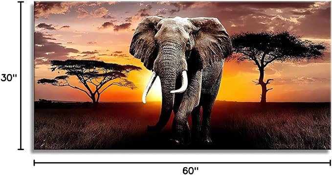 XXMWallArt FC3075 Canvas Wall Art Elephant Picture African Wild Animals Artwork Painting Print for Living Room Bedroom Kitchen Home and Office Wall Decor