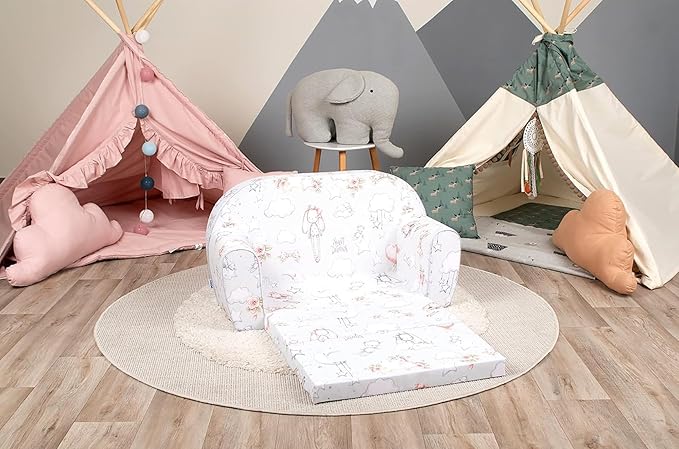 Delsit Kids Couch for Toddlers - 2 in 1 Convertible Foam Sofa to Lounger, Comfy Flip Out Lounge Chair for Children, Made in Europe