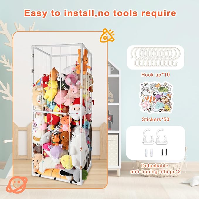 Extra Large Stuffed Animal Storage for Corner Organizer,Premium PVC Material with Elastic Cord Hold Up to 250 Plush Toys,Stuffed Zoo Animal Holder and Collection for Playroom