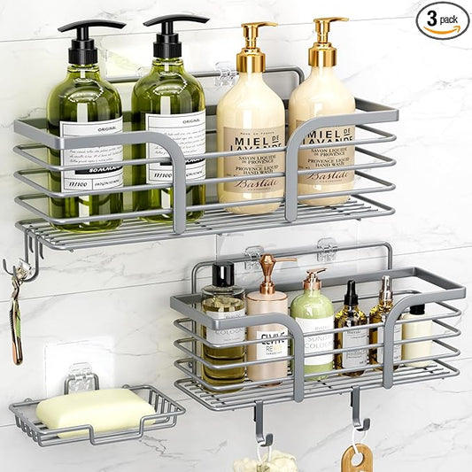 Shower Caddy 3 Pack, Adhesive Shower Shelf Organizer Rack, Rustproof Stainless Steel Bathroom Organizers and Storage, Large Capacity Wall Mounted No Drilling Bathroom Accessories