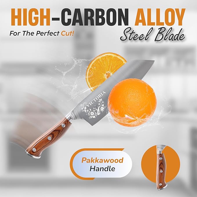 Shape28 Personalized Kitchen 7 Inch Professional Culinary Knife - Customize Chopping, Mincing, Slicing and Dicing, Meat - High Carbon Steel with Gift Box and Blade Cover