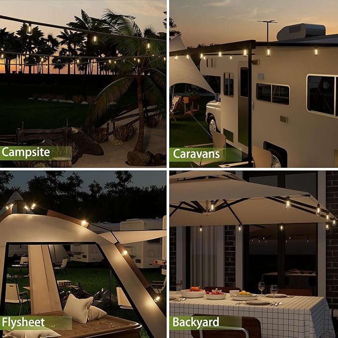 Outdoor String Lights 48 ft, LED Patio Lights with 16（15+1 Spare S14 Shatterproof Bulbs, IP 65 Waterproof, Outside Hanging Light for Cafe Bistro Backyard
