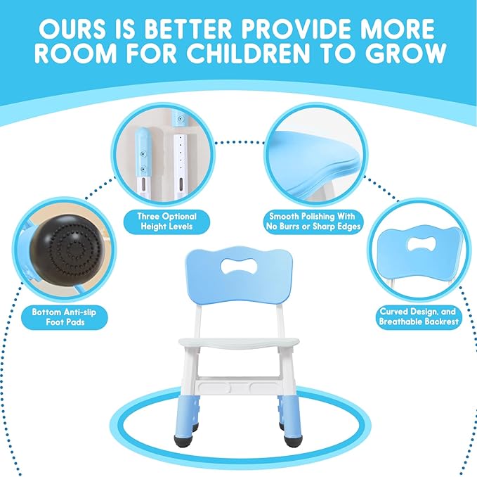 Kids Adjustable Chair with 3 Height Levels Toddler for Desk and Play Indoor Outdoor Activities