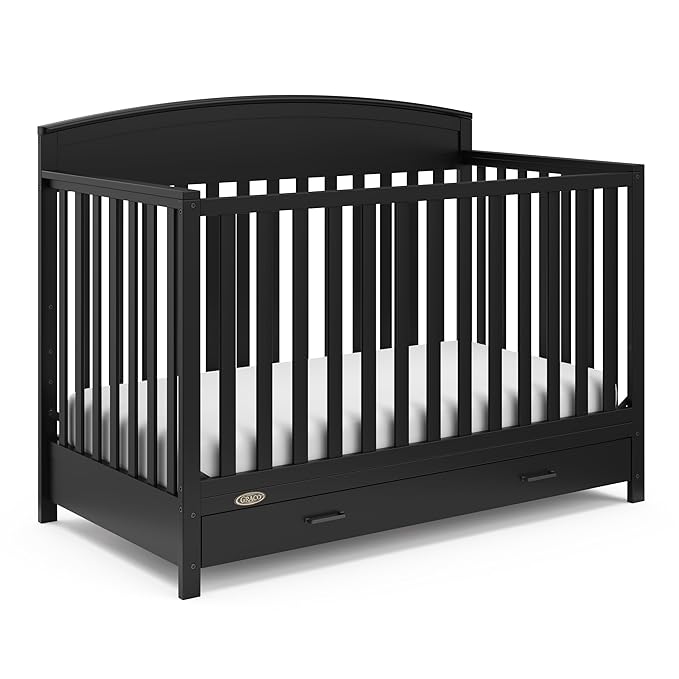 Graco Benton 5-in-1 Convertible Crib with Drawer (Black) - Converts from Baby Crib to Toddler Bed, Daybed and Full-Size Bed, Fits Standard Full-Size Crib Mattress, Adjustable Mattress Support Base