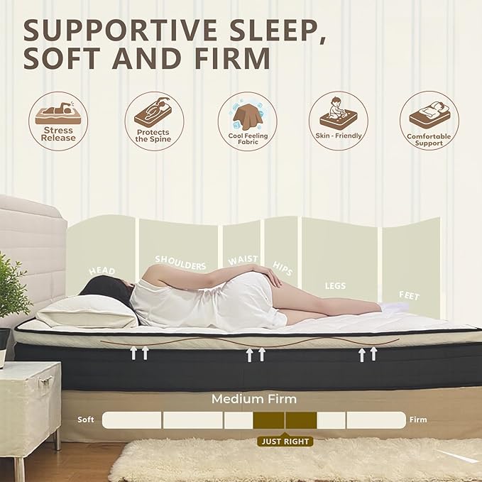 10 Inch Soft Queen Size Mattress, Fiberglass Free Colchones, Breathable Airflow Memory Foam, Pressure Relieving Queen Mattress in a Box, Ideal for Back/Side Sleepers, CertiPUR-US Certified