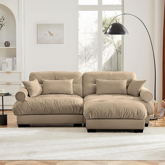 Ball & Cast 93.7" Modern Sectional Sofa,L-Shaped Sectional 2-Seater Loveseat with Movable Ottoman,Pillows and Overthick Cushion,Big Comfy Couch for Living Room,Reading Room,Loft and Bedroom,Camel