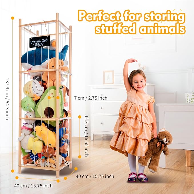 Large Stuffed Animal Storage, Wooden Stuffed Animal Storage Zoo, Toy Holder, Space Saving Toy Zoo for Kidroom, Playroom, Kid’s Gift, Nature