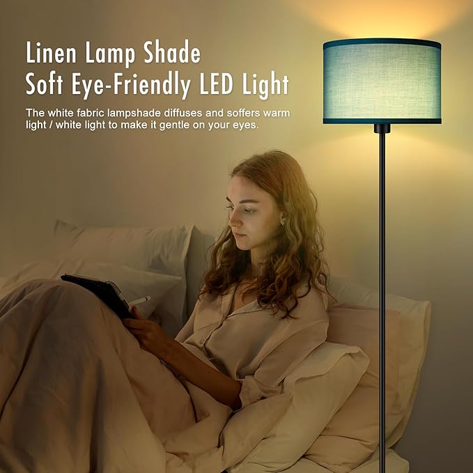 Black Floor Lamp Standing Lamp, 58" Tall LED Floor Lamp, Simple Living Room Lamps with Lampshade, Foot Pedal Switch, Small Tall Lamp for Bedroom/Dining Room/Boys' Room/Girls' Room, Green(Without Bulb)