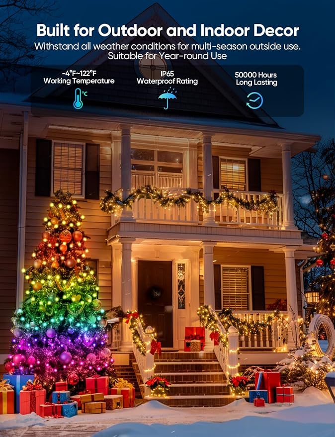 APPECK Christmas String Lights,134 FT 400 LED Outdoor String Lights, 111 Scene Modes Smart RGBW Color Changing Fairy Lights with App Controlled, Decorations String Light for Indoor, Outdoor Tree Decor
