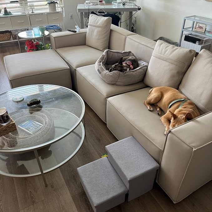 Acanva Luxury Modular Sectional Living Room Sofa Set, Modern Minimalist Style Couch with Ottoman and Chaise, L-Shape, Cream