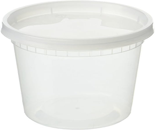 EDI D16050 16 oz Plastic Deli Food Storage Containers with Airtight Lids, Microwave/Freezer/Dishwasher Safe, BPA Free, Heavy-Duty, Leakproof, Recyclable, 50 Sets