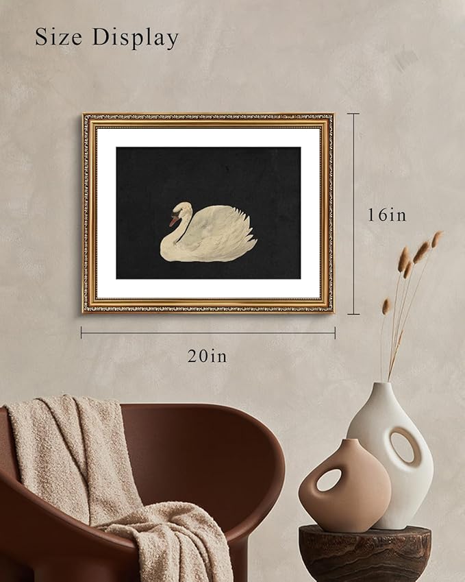VIYYIEA Gold Framed Wall Art Canvas Print Home Decor Wall Decorations Grace Swan Art Painting Pictures Rustic Bathroom Wall Decor Farmhouse Wall Decor for Living Room Bedroom Office Decor 16x20in