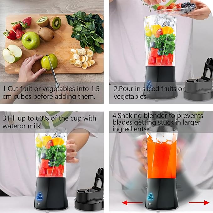 Portable Blender, 24oz Personal Blender for Shakes & Smoothies, 6000mAh, Leakproof-Lid & Sip Spout, BPA Free, USB-C Rechargebale and Self Cleaning Portable Juicer with 6 Sharp Blade, Black
