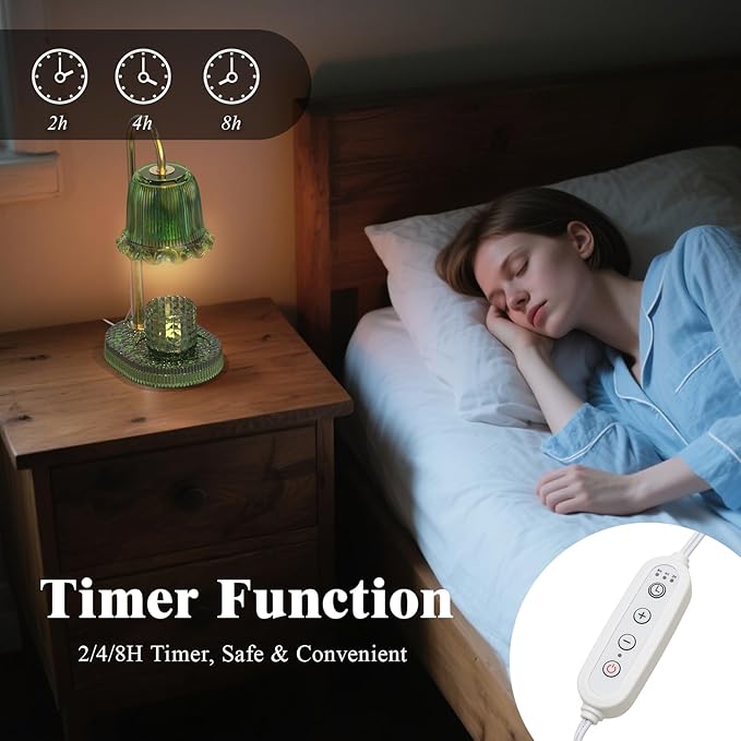 Candle Warmer Lamp with Adjustable Height - Flameless 4-Level Dimmable Wax Warmer, Timer Function & Stylish Design in Multiple Colors（Green）