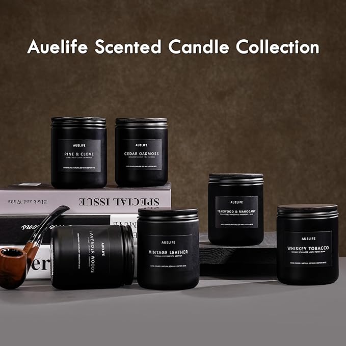 Scented Candles Set | Gifts for Men - 6Pack Candle Set - Masculine Candle, Soy Candles for Home Scented, Aromatherapy Gift - Fragrance of Smoke Vanilla/Leather/Mahogany/Tobacco/Oak/Amber Patchouli