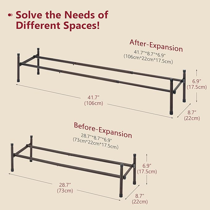 Tajsoon Expandable Shoe Rack for Closet 1 Tier, 28“-41“Adjustable & Stackable Shoe Shelf Storage, Metal Shoe Rack Organizer for Front Door Entrance, Closet, Garage, Entryway, Bronze