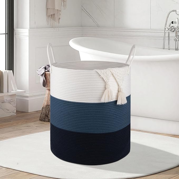 OIAHOMY 100L Laundry Hamper, Dirty Clothes Hamper for Bedroom, Collapsible Laundry Basket, Large Blanket Basket, Nursery Hamper with Handle, Blanket Storage for Living Room-18.5x21inches-Gradient Blue