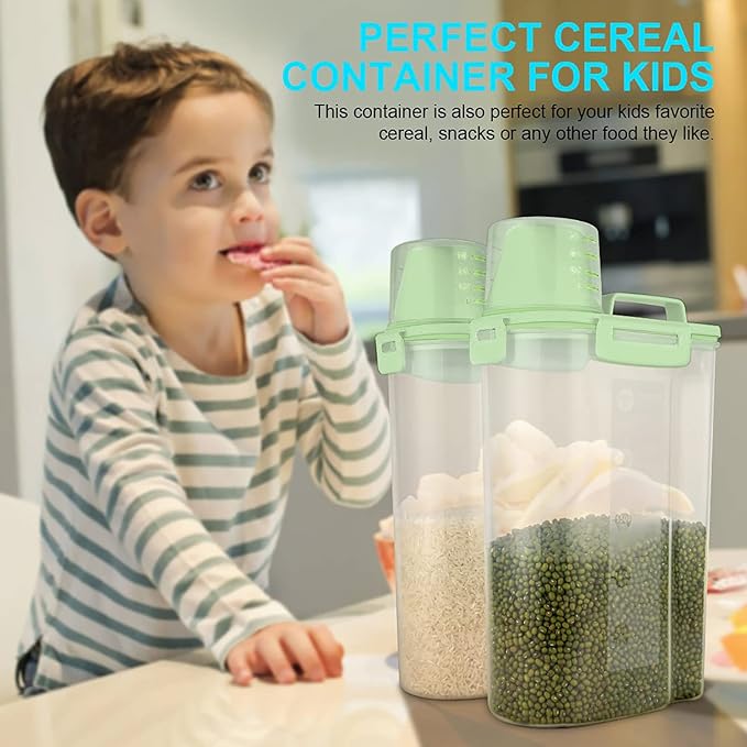 Rice Airtight Dry Food Storage Containers, BPA Free Plastic Storage Bin Dispenser with Pourable Spout, Measuring cup for Cereal, Flour and Baking Supplies, Include a Stainless Steel Whisk