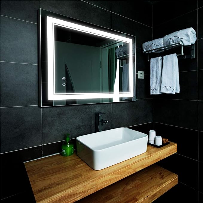 LED Bathroom Mirror Wall-Mounted Vanity Mirror with Anti Fog,Dimmable Waterproof Smart Touch Button Makeup Mirror with Lights Vertical & Horizontal (40x24 Inch)