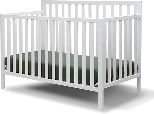 Sorelle Essex Euro 4-in-1 Convertible Crib & Changer – Nursery Furniture Set, Wooden Baby Crib with Non-Toxic Finish, Integrated Changer, Toddler Bed, Daybed, and Full-Size Bed Conversion Kit – White