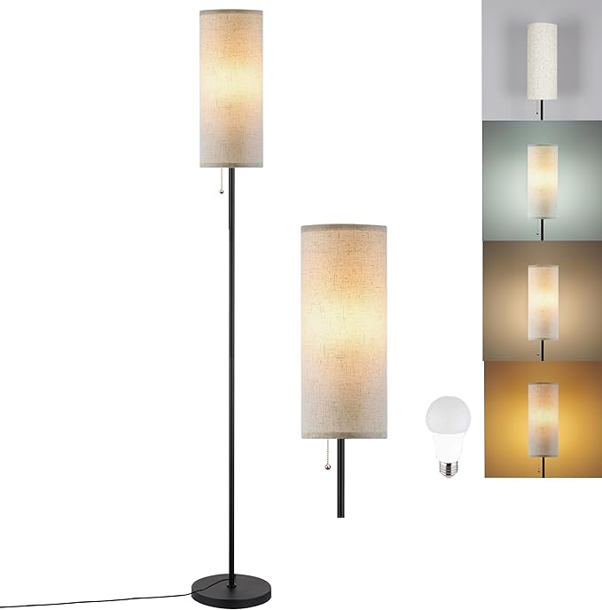 Floor Lamp for Living Room, Modern Standing Lamps with Lampshade, Minimalist Tall Lamp with Chain Switch for Living Room, LED Bulb Included (Beige Shade)
