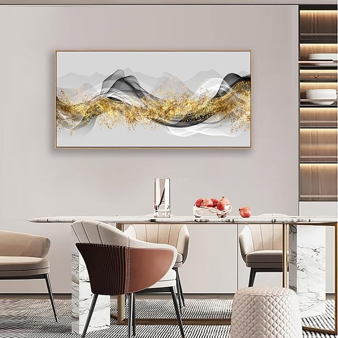 Tucai Decor Wall Art Modern light Luxury Abstract Gold ink Landscape Canvas Wall Art for Living Room and Bedroom Color Pictures Artwork Home Decor Canvas Print Wall Decor Ready to Hang 20x40inch (Framed)
