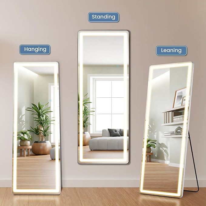 OLIXIS 21"×64" Full Length Mirror with Light, LED Floor Full Body Mirror with 3 Color Lighting
