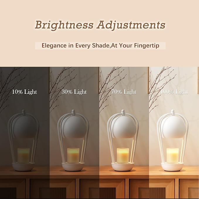 SpaceTime Candle Warmer Lamp With Timer - Farmhouse Electric Wax Warmer for Jar Candles, Dimmable Light, Home Decor, Gifts for Mom (White)