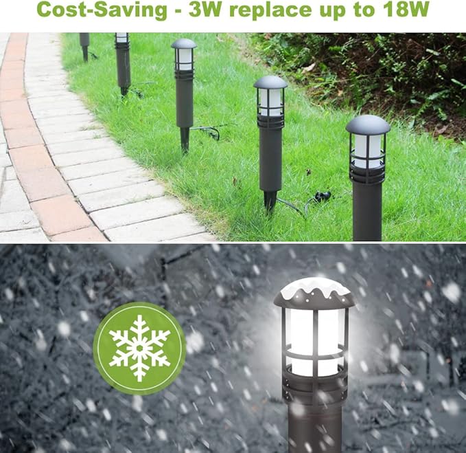 VOLISUN Outdoor LED Landscape Lighting,12-Pack 3W 12V Low Voltage Pathway Lights,Outdoor Waterproof Garden Lights,Aluminum Housing ETL Listed,CRI 90+,5000K Cool White for Driveway Sidewalk