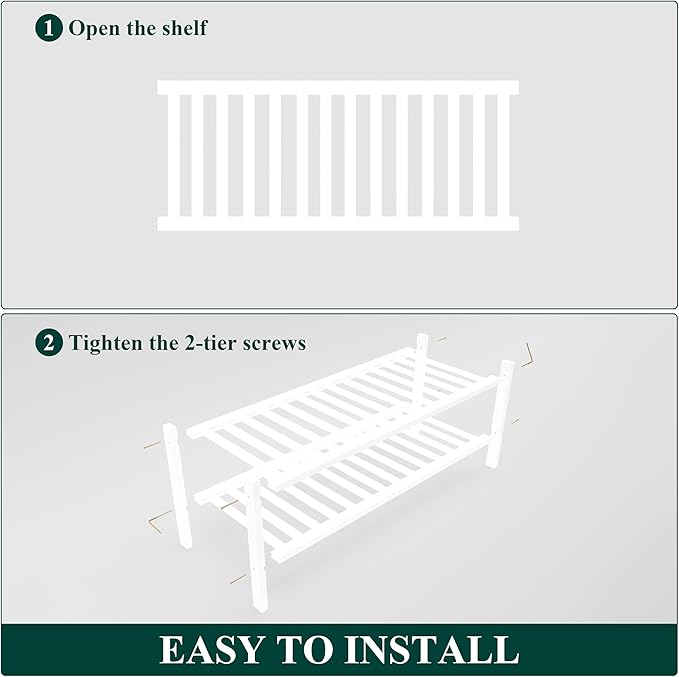 Smiry Bamboo Shoe Rack for Closet, 2 Tier Wooden Stackable Shoe Organizer, Free Standing Shoes Storage Shelf for Entryway, Front Door Entrance, White