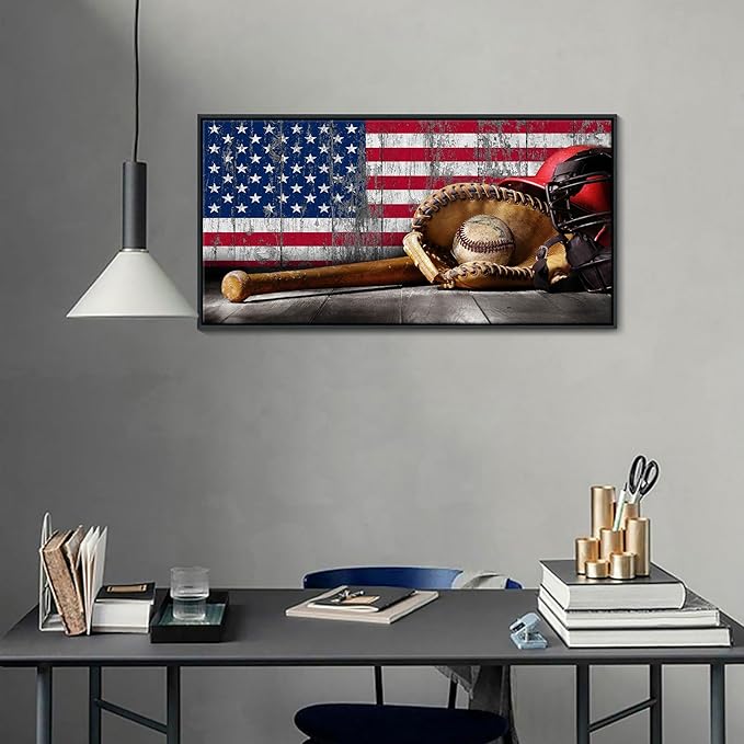 YDYSUNE Baseball Wall Art Vintage American Flag Canvas Prints Sports Pictures Paintings for Living Room Office Home Decorations Modern Artwork 20×40IN