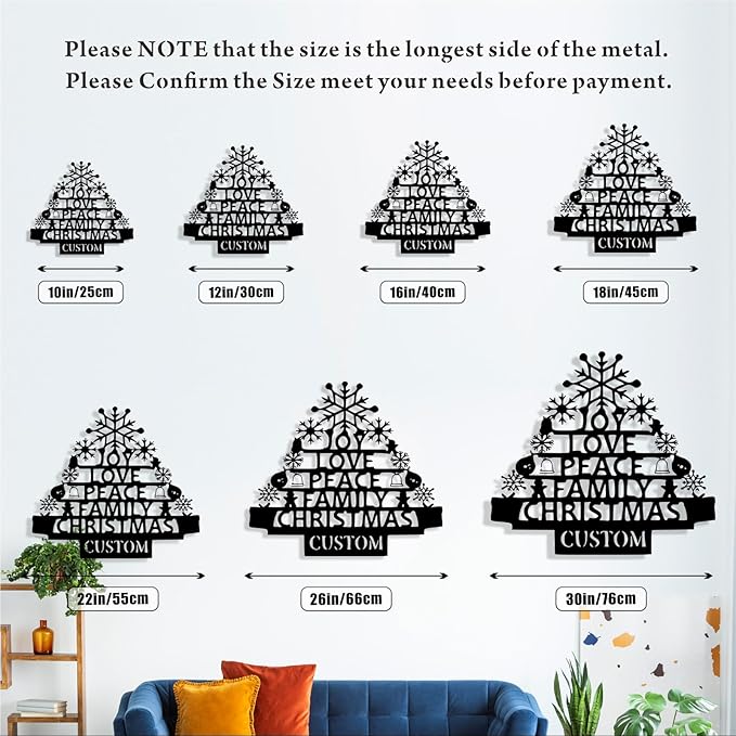 Personalized Christmas Tree Metal Sign, Custom Signs Outdoor Metal Wall Decor, Merry Christmas Tree Signs Wall Decoration for Home Living Room, Bedroom, Office, Garden, Porch