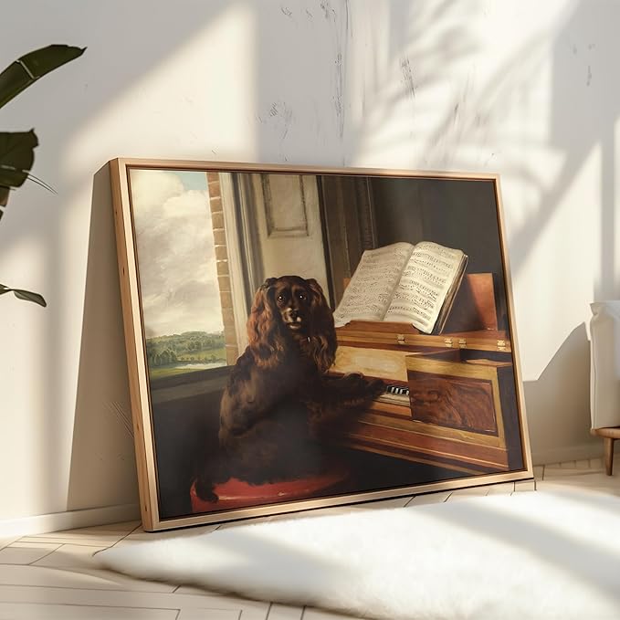 Poster Master Vintage Portrait of An Extraordinary Musical Dog - Retro Dog Print, Puppy, Music, Piano, Animal Lover - Living Room or Office Decor, 24x32 Unframed Wall Art