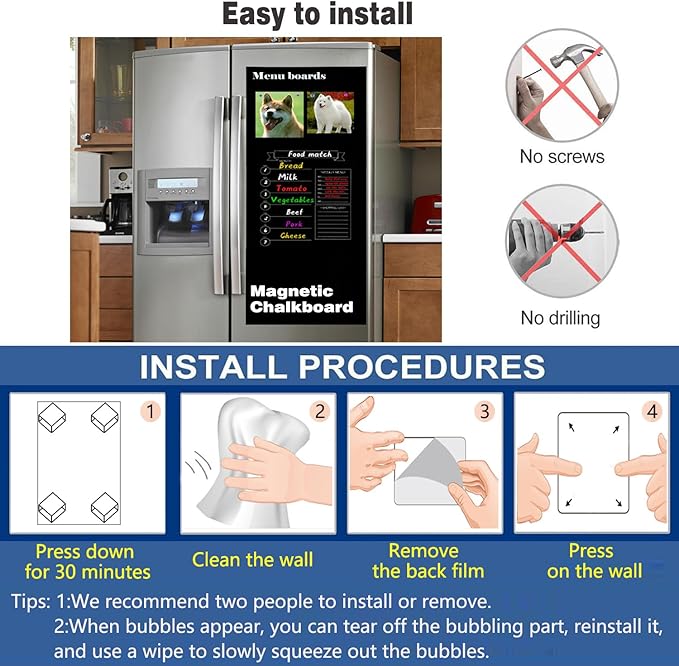 Magnetic Chalkboard Contact Paper 50"x18" Self Adhesive Magnet Wall Board Sticker with 12 Color Liquid Chalk for Kid, Black Chalk Board Wallpaper Roll Alternative to Magnetic Blackboard Paint